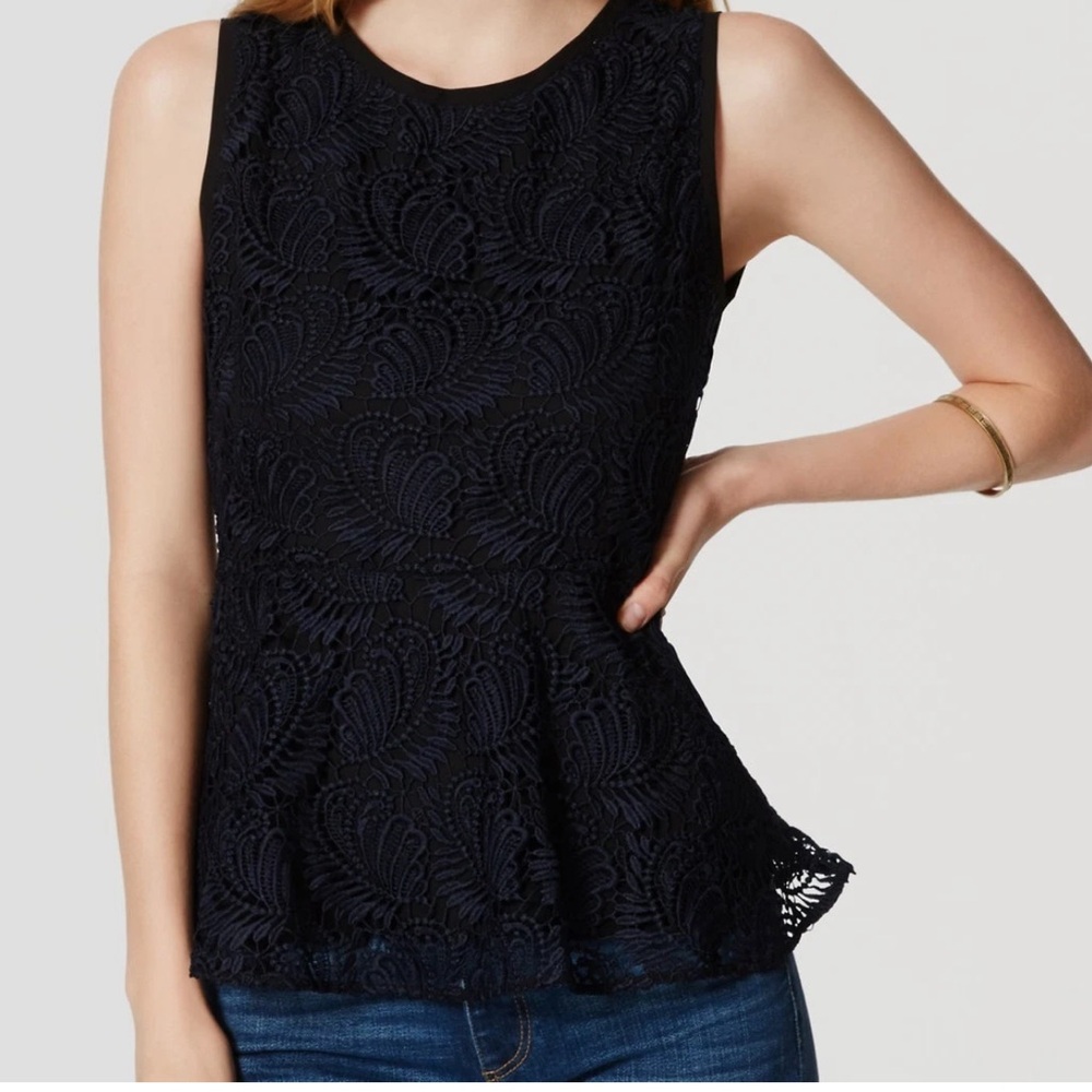 Ann Taylor Loft Peplum lace back zip shell-black &forever navy.Worn maybe 1-2x